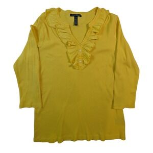 Lauren Ralph Lauren Ruffle V-Neck Cotton Top – Women's XL Yellow